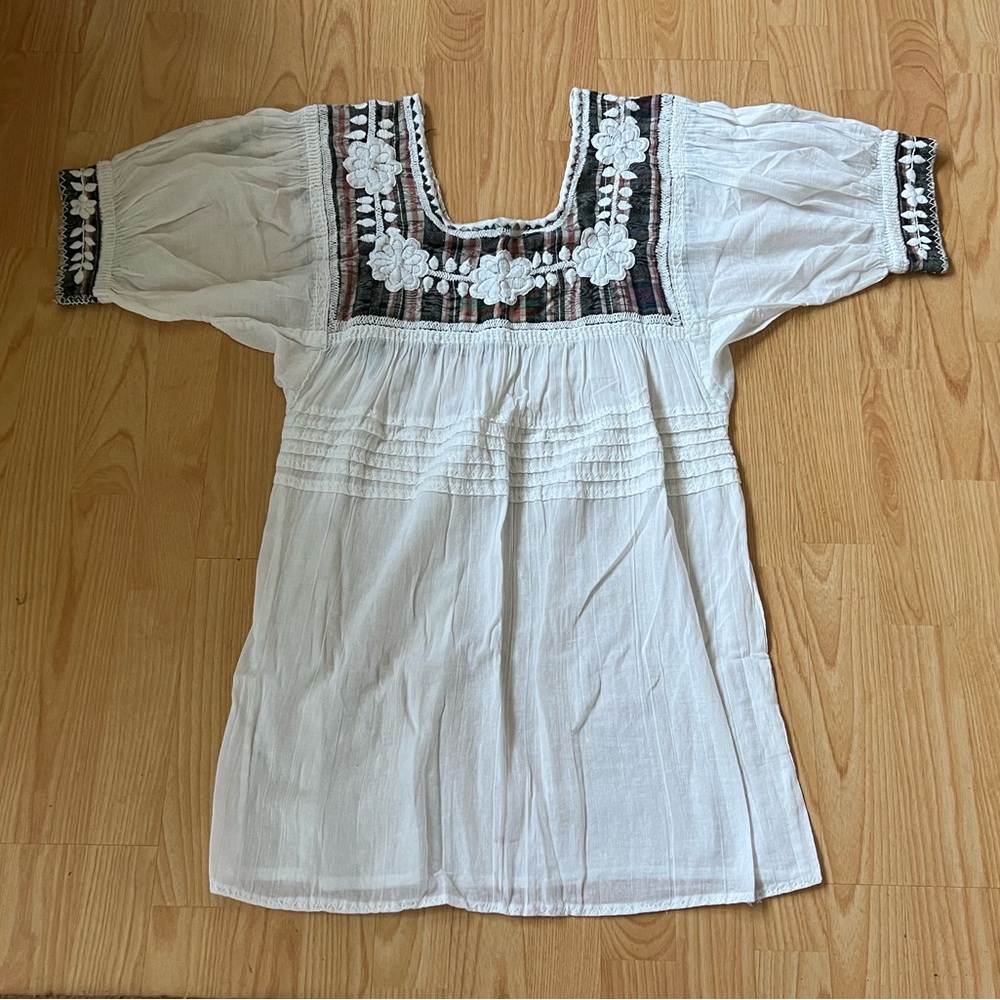 VINTAGE MEXICAN COTTON GAUZE BLOUSE TOP SIZE L XL
